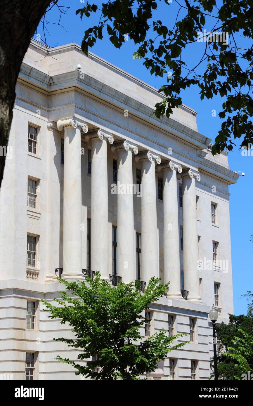 Washington DC Wahrzeichen. Bürogebäude des Longworth House, das vom Repräsentantenhaus genutzt wird. Stockfoto