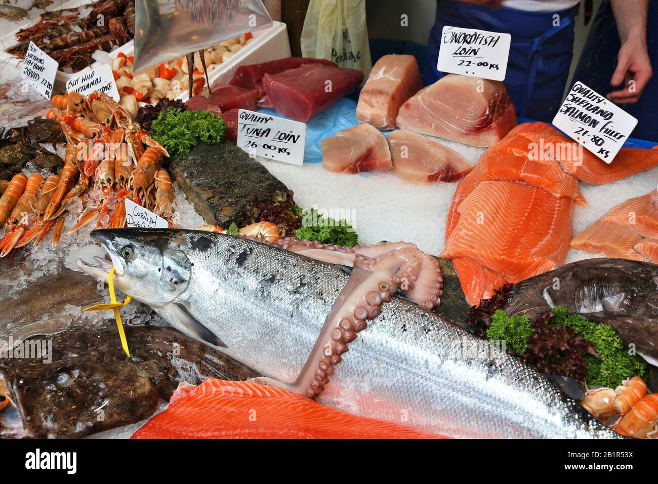 Sea Food bei London Borough Markt, Großbritannien. Stockfoto