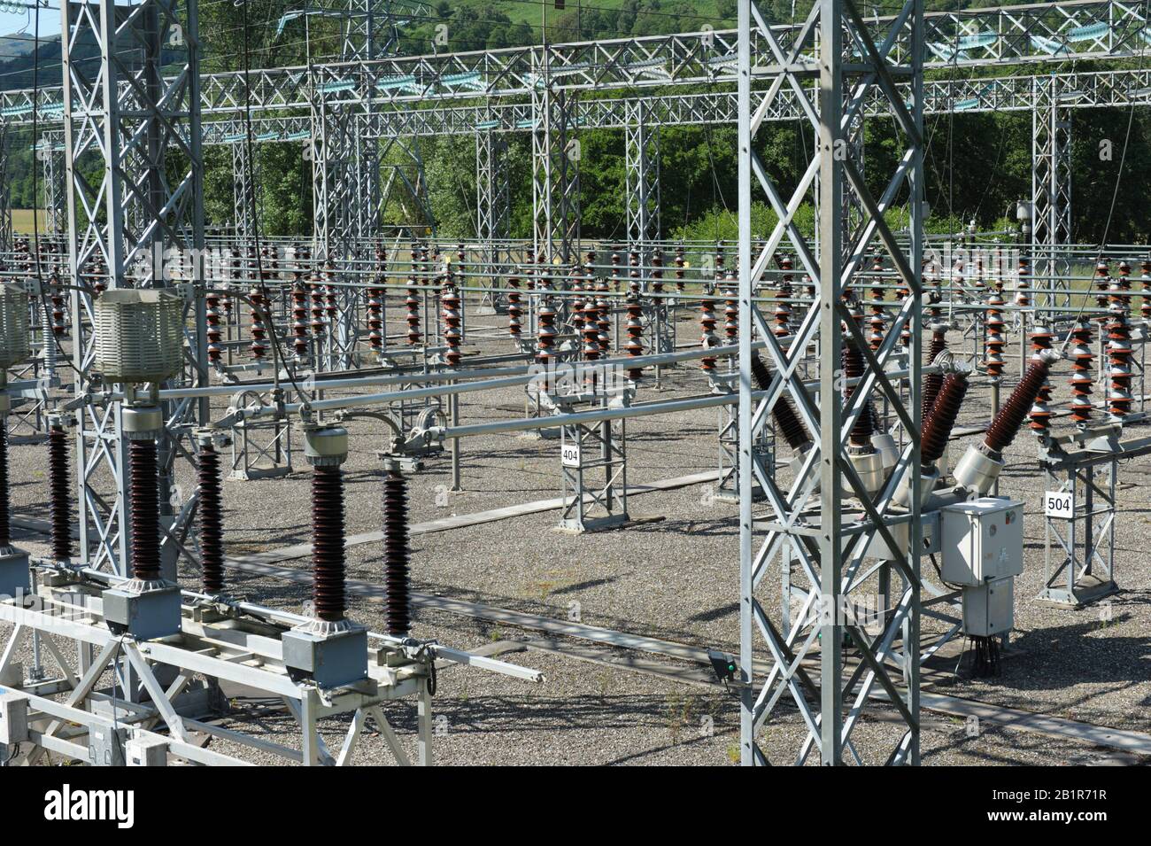 Erzeugung und Verteilung von Wasserkraft in der Nähe von Killin, Schottland Stockfoto