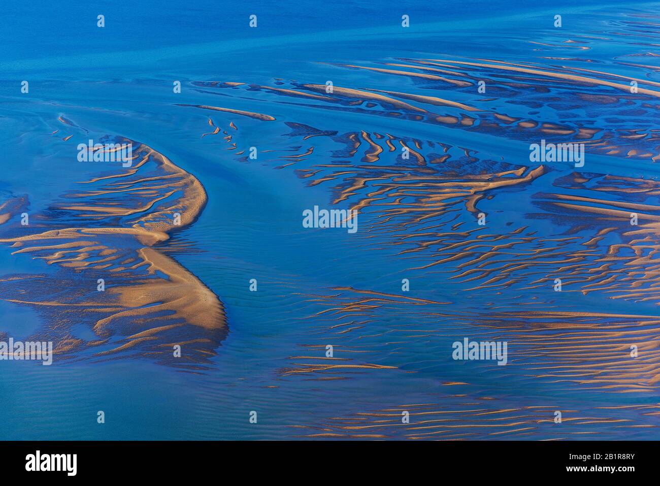 Luftbild einer Sandbank in der Nordsee, Deutschland, Schleswig-Holstein, Nationalpark Schleswig-Holsteinisches Wattenmeer Stockfoto