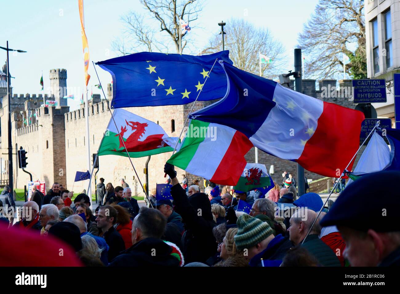 Der Brexit Protest fand am 1. februar 2020 in Cardiff statt Stockfoto