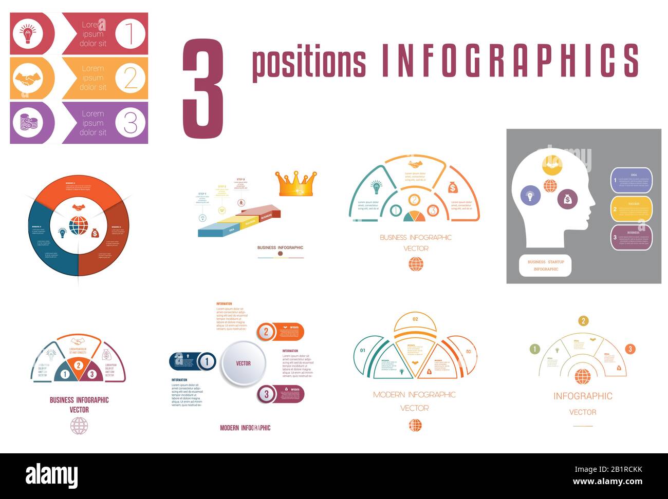 Set 9 Universal Templates Elements Infographics Conceptual Cyclic processes for 3 placesses to use for Workflow, Banner, Diagram, Web Design, Stock Vektor