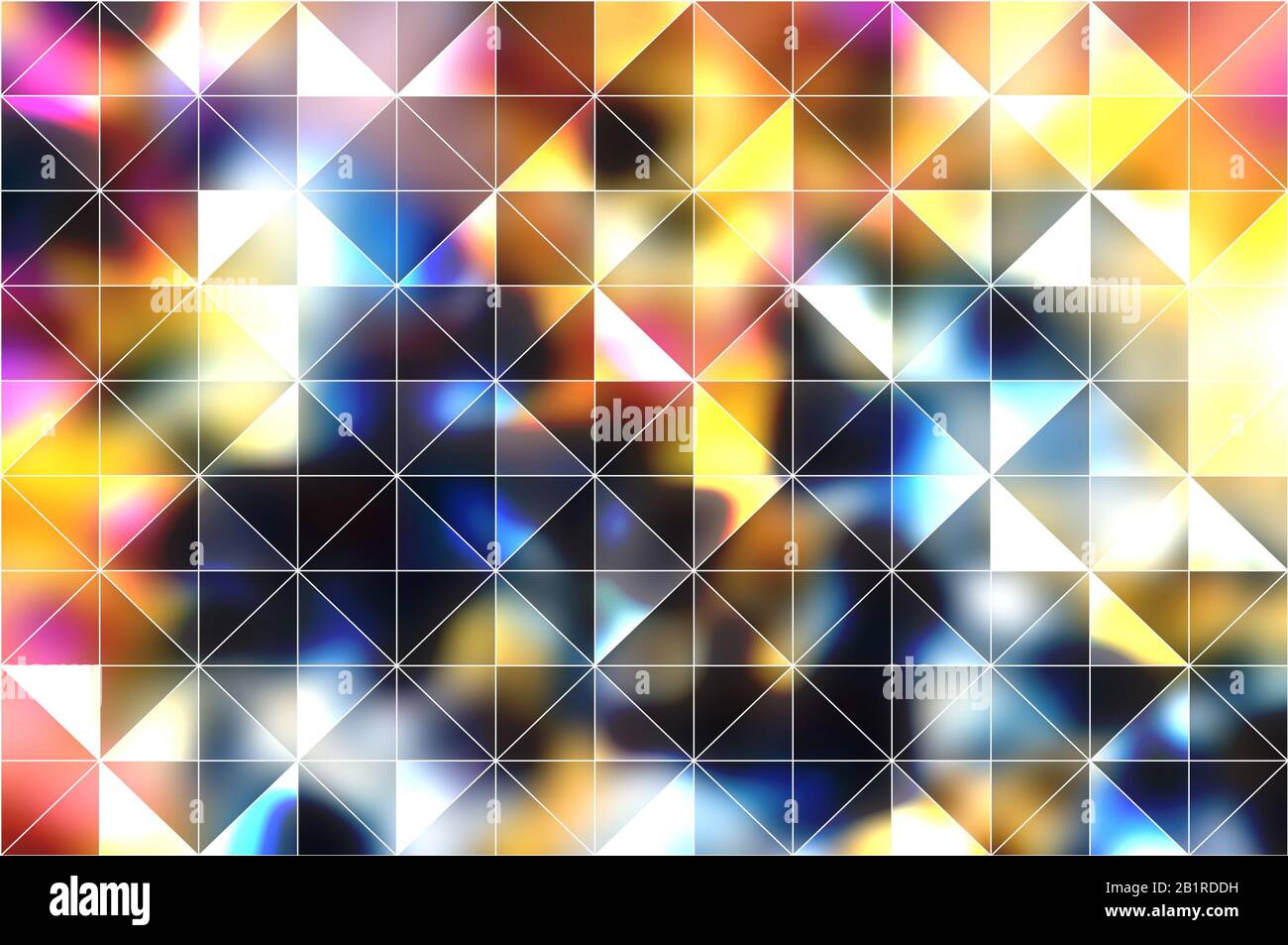 Bunter, abstrakter polygonaler Hintergrund von isosceles Dreiecken. Kann für moderne Projekte, Workflows, Banner, Webdesigns, Websites verwendet werden. Stockfoto