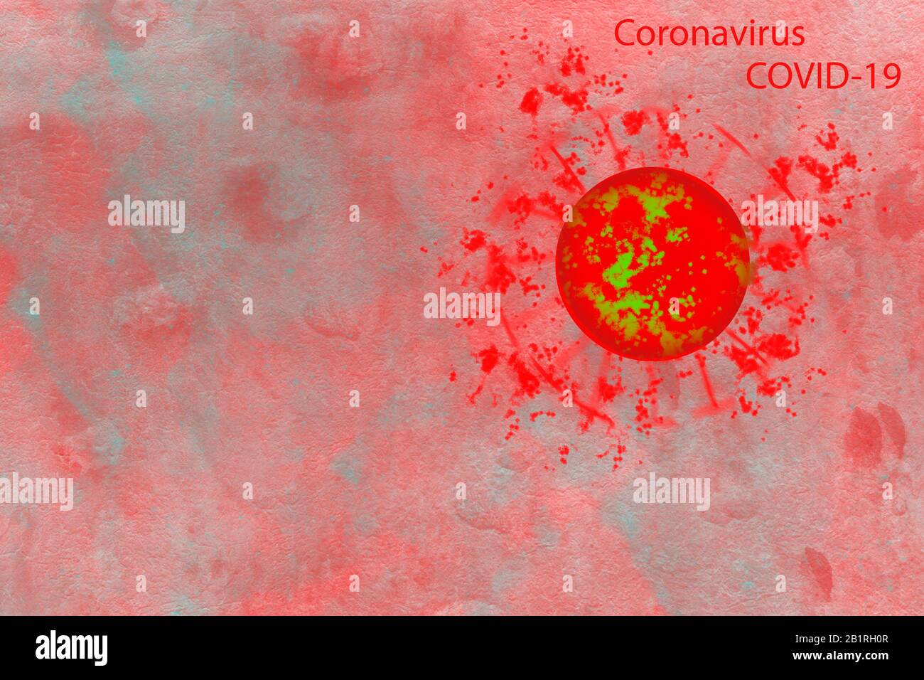 Coronavirus gefährlicher roter Zellhintergrund, konzeptionelle Zusammensetzung Stockfoto