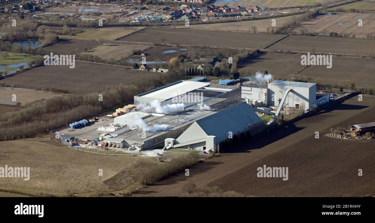 Luftbild der britischen Gipswerke in Sherburn in Elmet in Yorkshire, Großbritannien Stockfoto