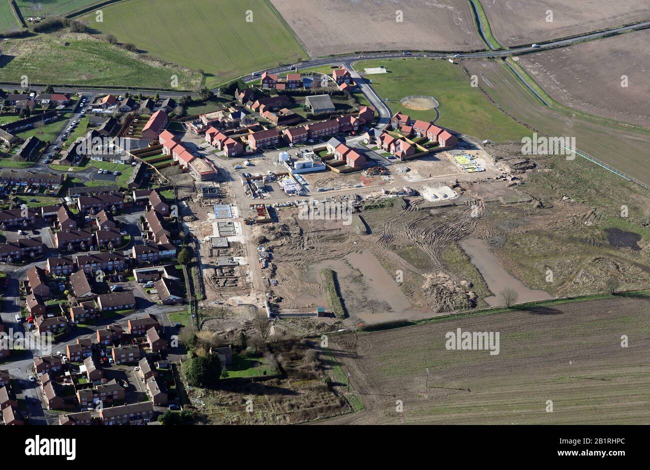 Luftaufnahme einer neuen Wohnbebauung an der Flaxley Road, Selby, North Yorkshire Stockfoto