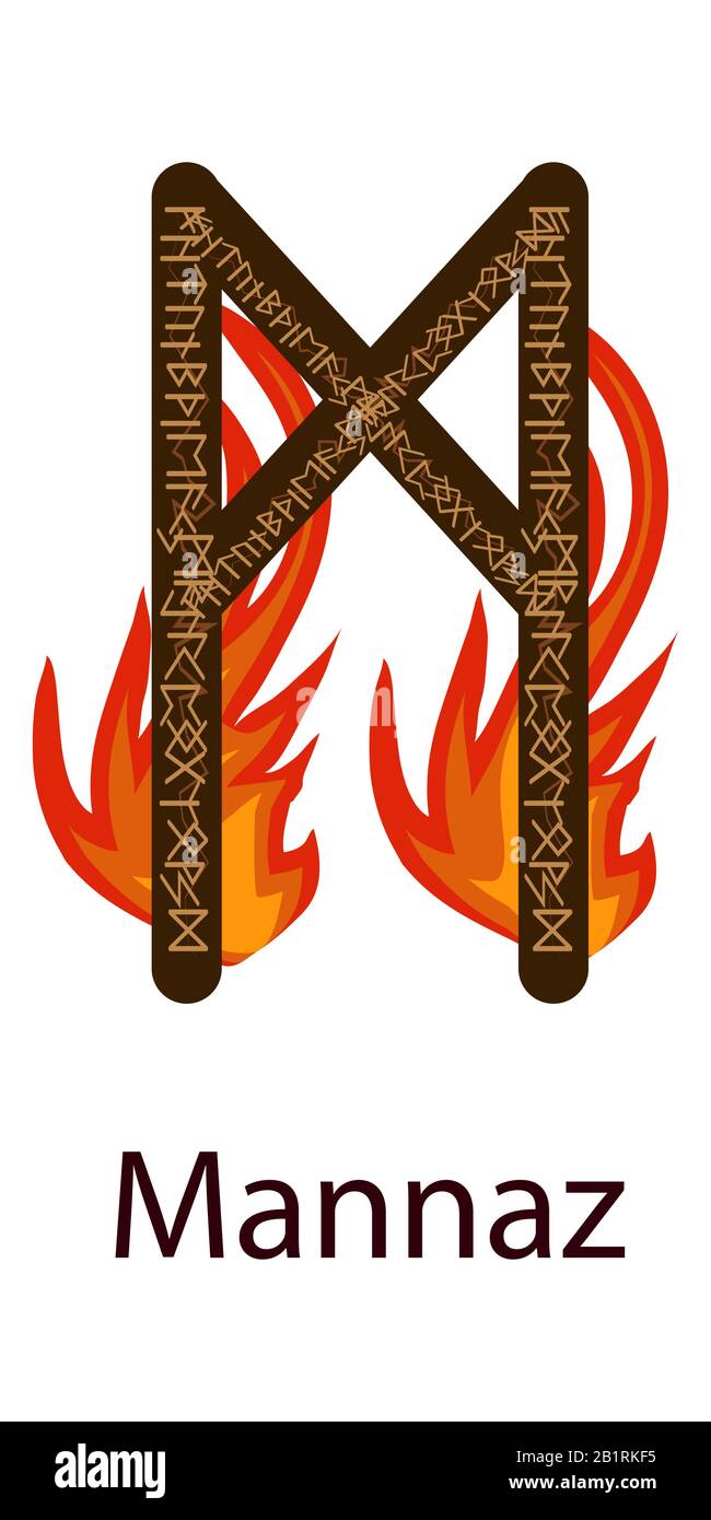 Rune Mannaz. Vertikale Projektion. Skandinavisch. Runen Element Feuer ...