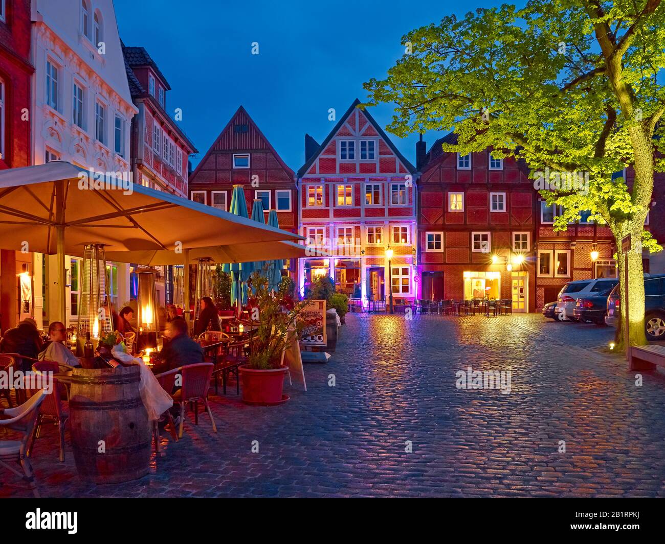 Gasthäuser auf dem Fischmarkt in der Hansestadt Stade, Niedersachsen, Deutschland, Stockfoto