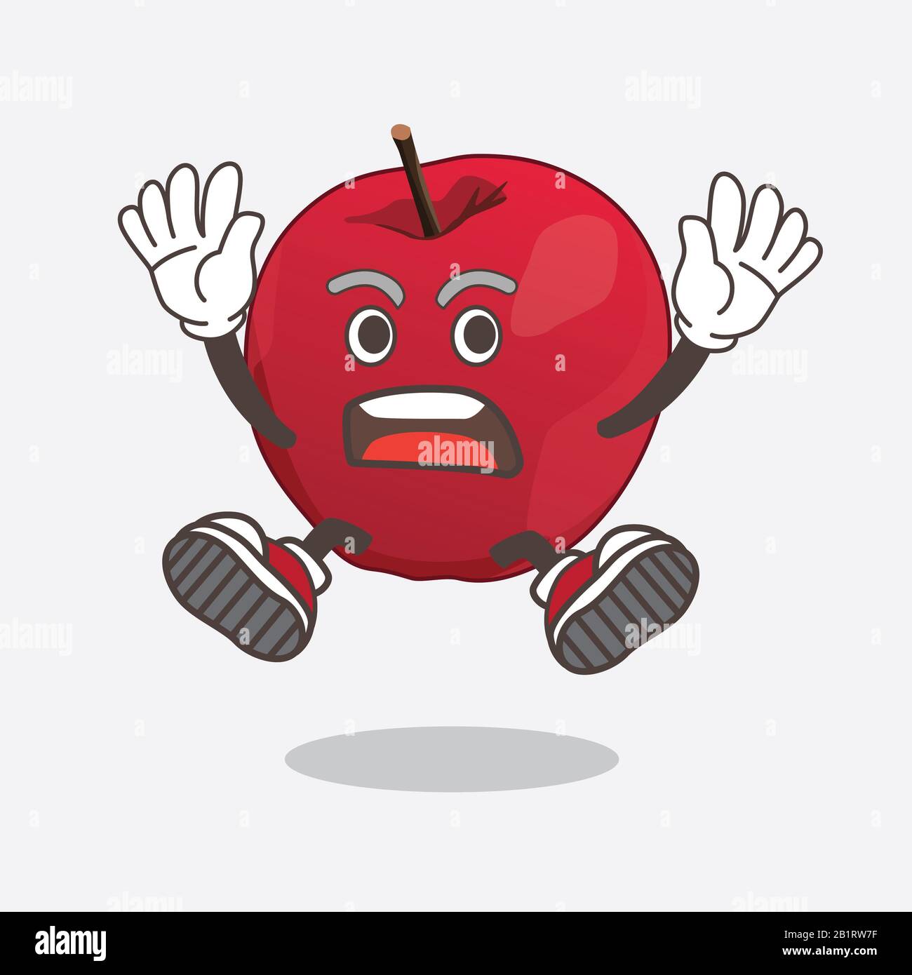 Apple Cartoon Maskottchen mit schockierender Geste Stockfoto