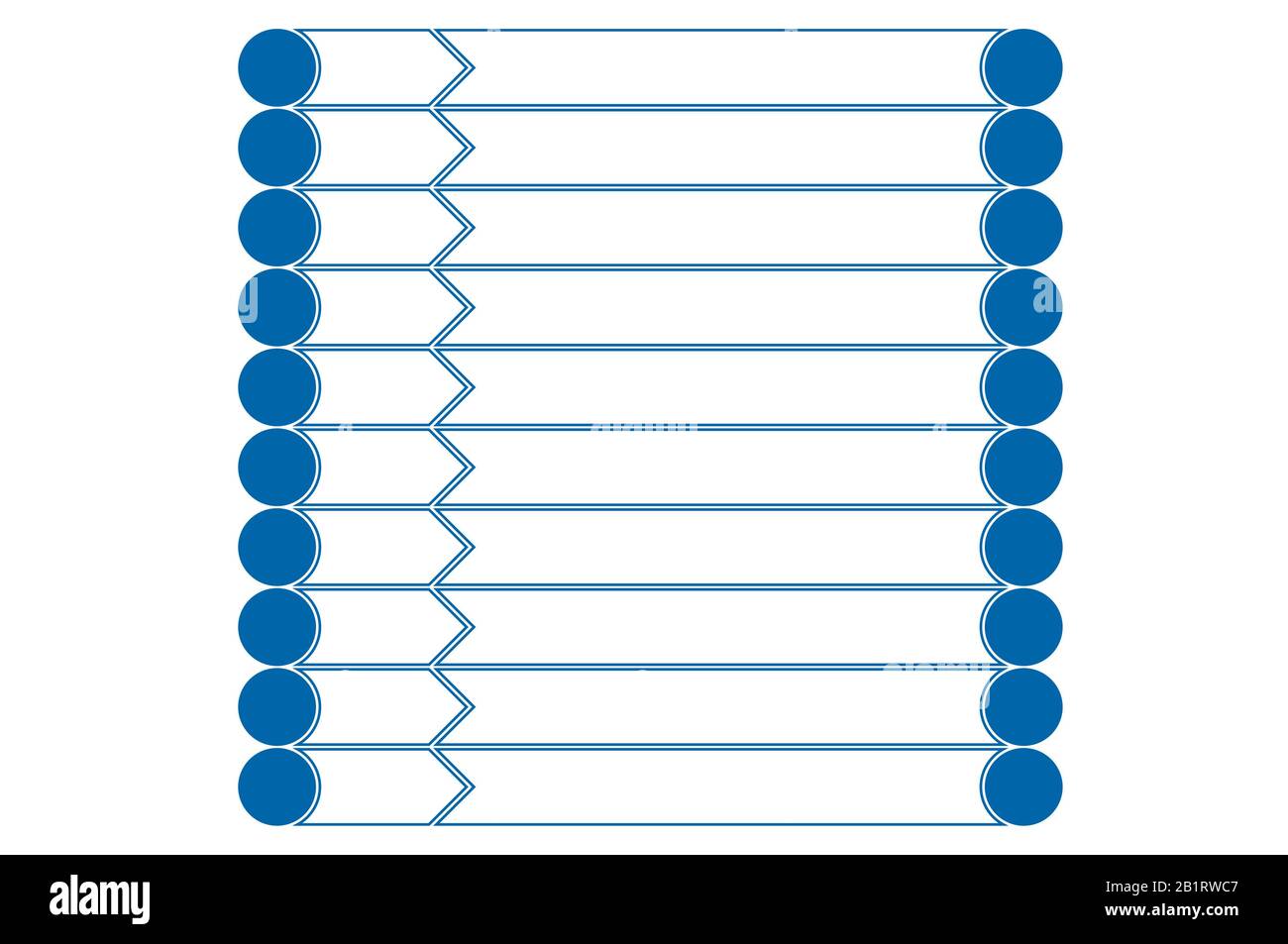 Infografievorlagen aus Kreisen und horizontalen Streifen 10 Positionen. Stockfoto