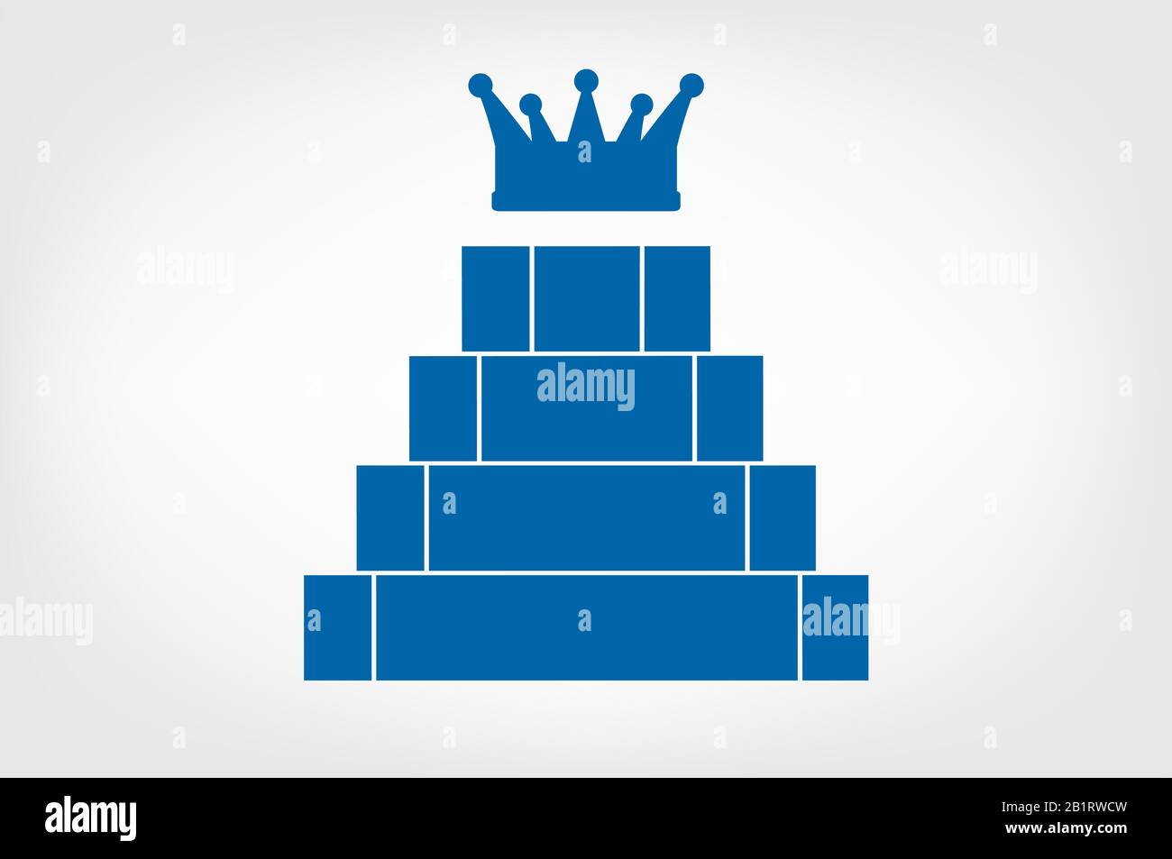 Pyramide oder Treppe, die bis zur Krone führt. Infografik zur Vorlage. Monochrom. Blau. 4 Positionen. Stockfoto