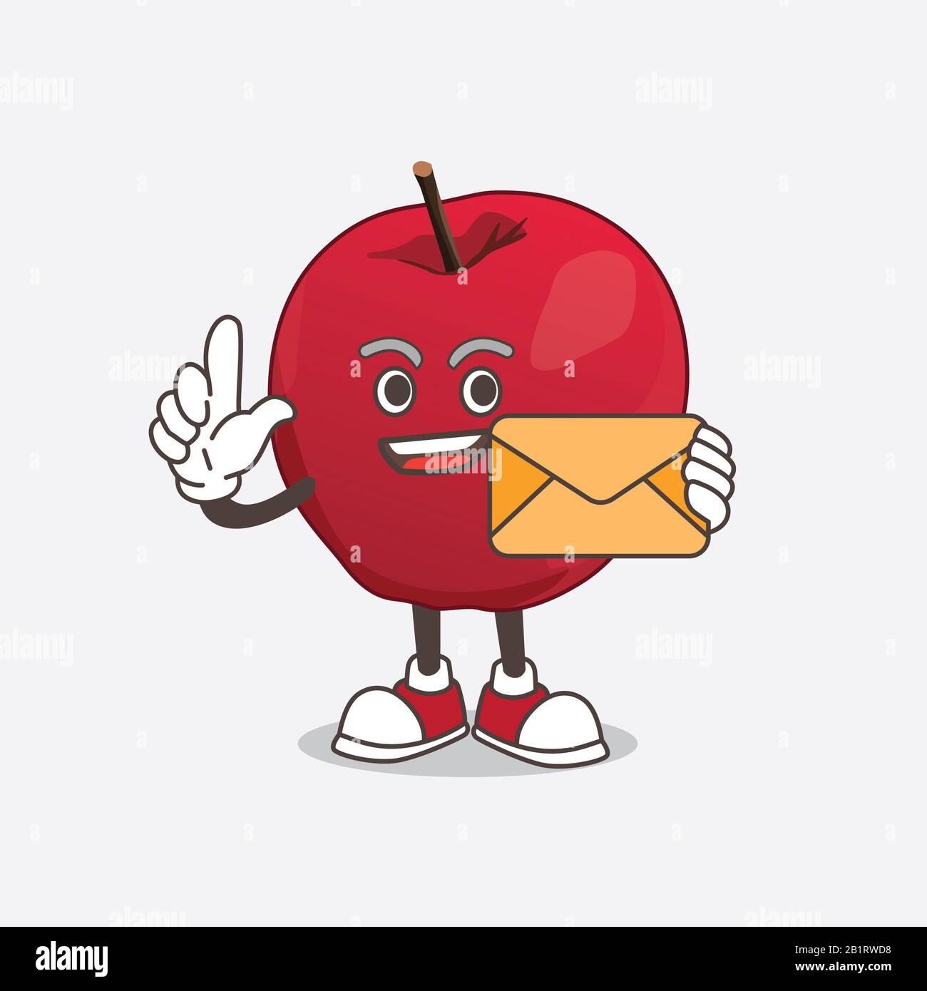 Apple Cartoon Maskottchen Charakter mit einem Umschlag Stockfoto