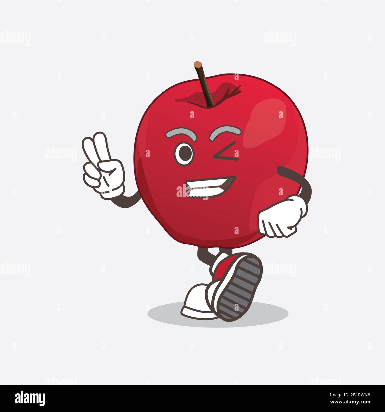 Apple Cartoon Maskottchen mit zwei Fingern Stockfoto