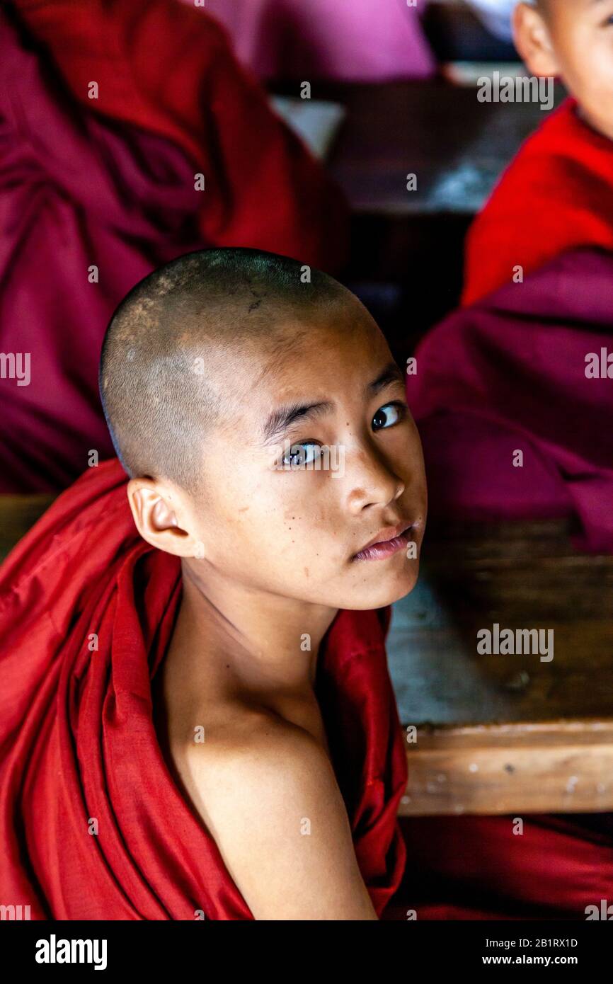 Novizenmönche An EINER Monastischen Religiösen Schule, Loikaw, Kayah State, Myanmar. Stockfoto