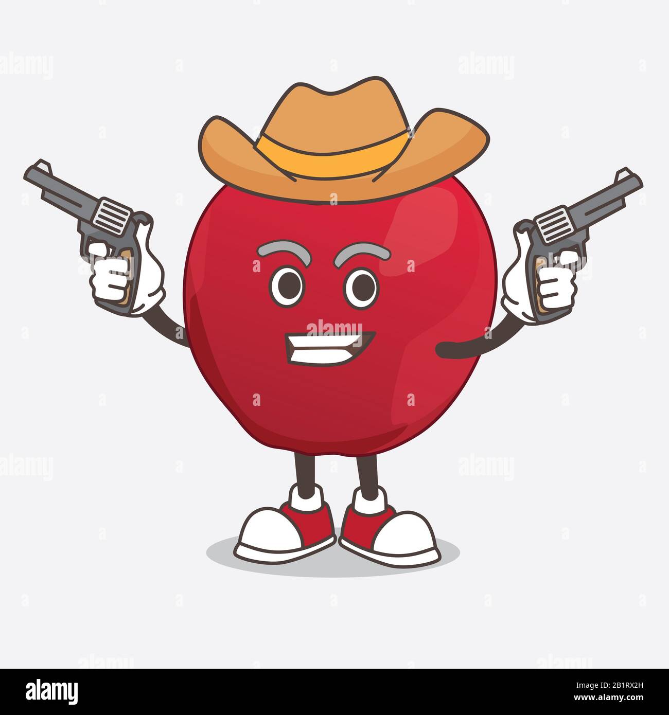 Apple Cartoon Maskottchen Charakter hält Waffen Stockfoto