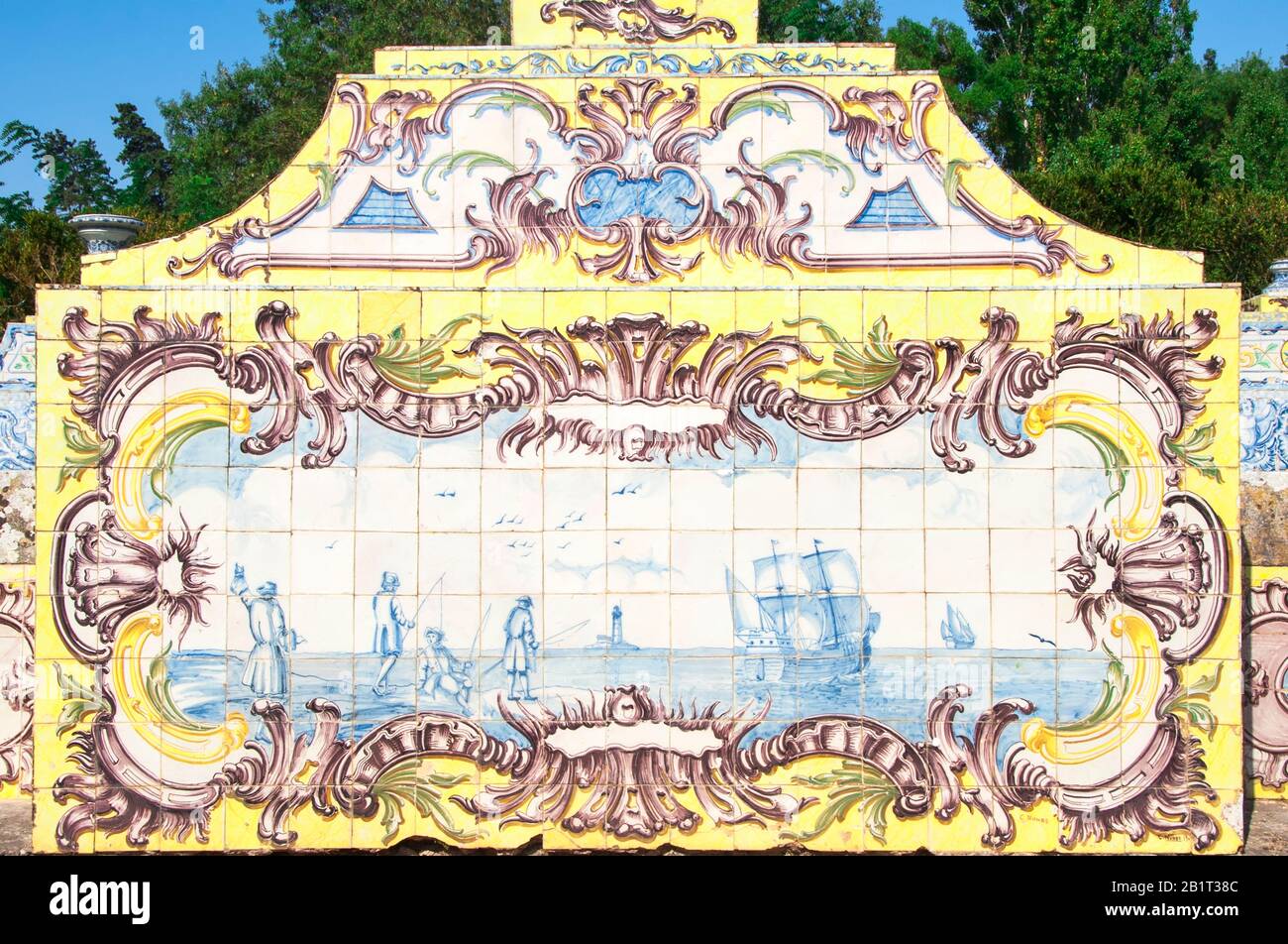 Azulejos der gefliesten Canal, Royal Sommer Palast von Queluz, Lissabons Küste, Portugal Stockfoto