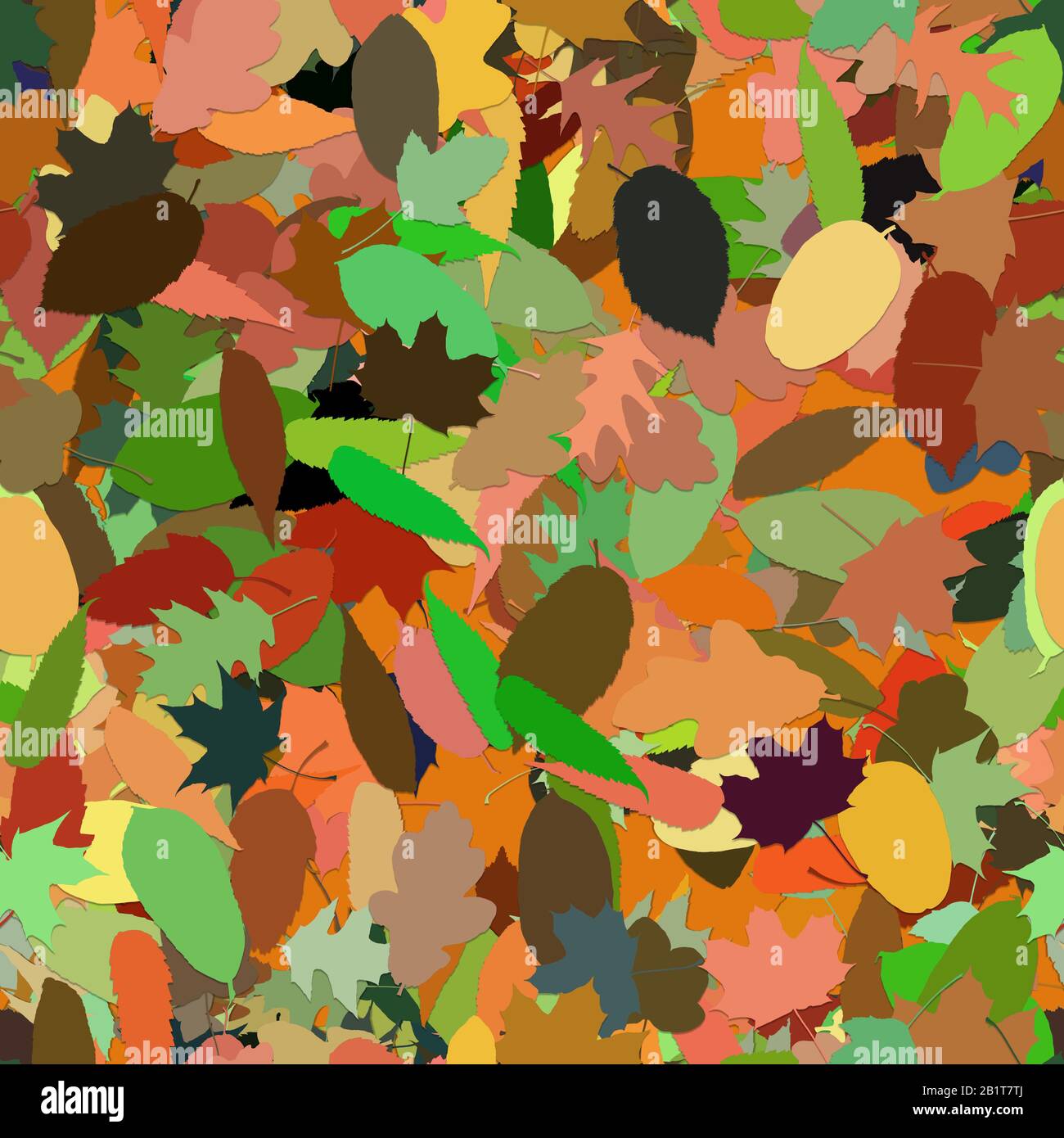 Nahtloses, titellbares Muster aus illustrierten bunten Herbstblättern Stockfoto