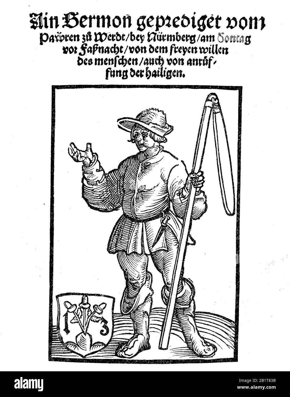 Titel einer Predigt der Bauern in Wöhrd, Deutschland, Bauernkrieg 1524-1525 / Titel einer Predigtstelle der Bauern in Wöhrd, Deutschland, Bauernkrieg 1524-1525, historisch, digital verbesserte Wiedergabe eines Originals aus dem 19. Jahrhundert / Digitale Produktion einer Originalanlage aus dem 19. Jahrhunderts Stockfoto