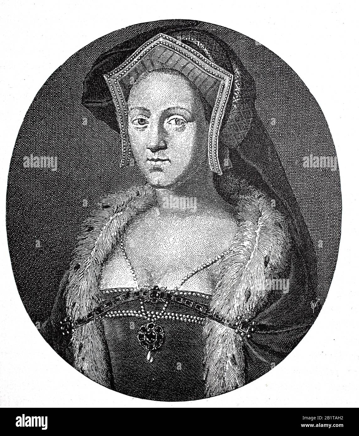 Catherine Howard, 1521 - 13. Februar 1542, war Königin von England von 1540 bis 1541 als fünfte Frau von Heinrich VIII./Catherine Howard, auch Katheryn Howard oder Katherine Howard, war von 1540 bis zu ihrem Tod die fünf Ehefrau des englischen Königs Heinrich VIII., historisch, Digitale verbesserte Wiedergabe eines Originals aus dem 19. Jahrhundert / Digitale Produktion einer Originalanlage aus dem 19. Jahrhunderts Stockfoto