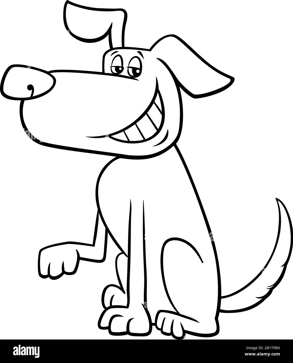 Schwarz-weißes Cartoon Illustration von Funny Brown Toothy Smiling Dog Animal Character Coloring Book Page Stock Vektor