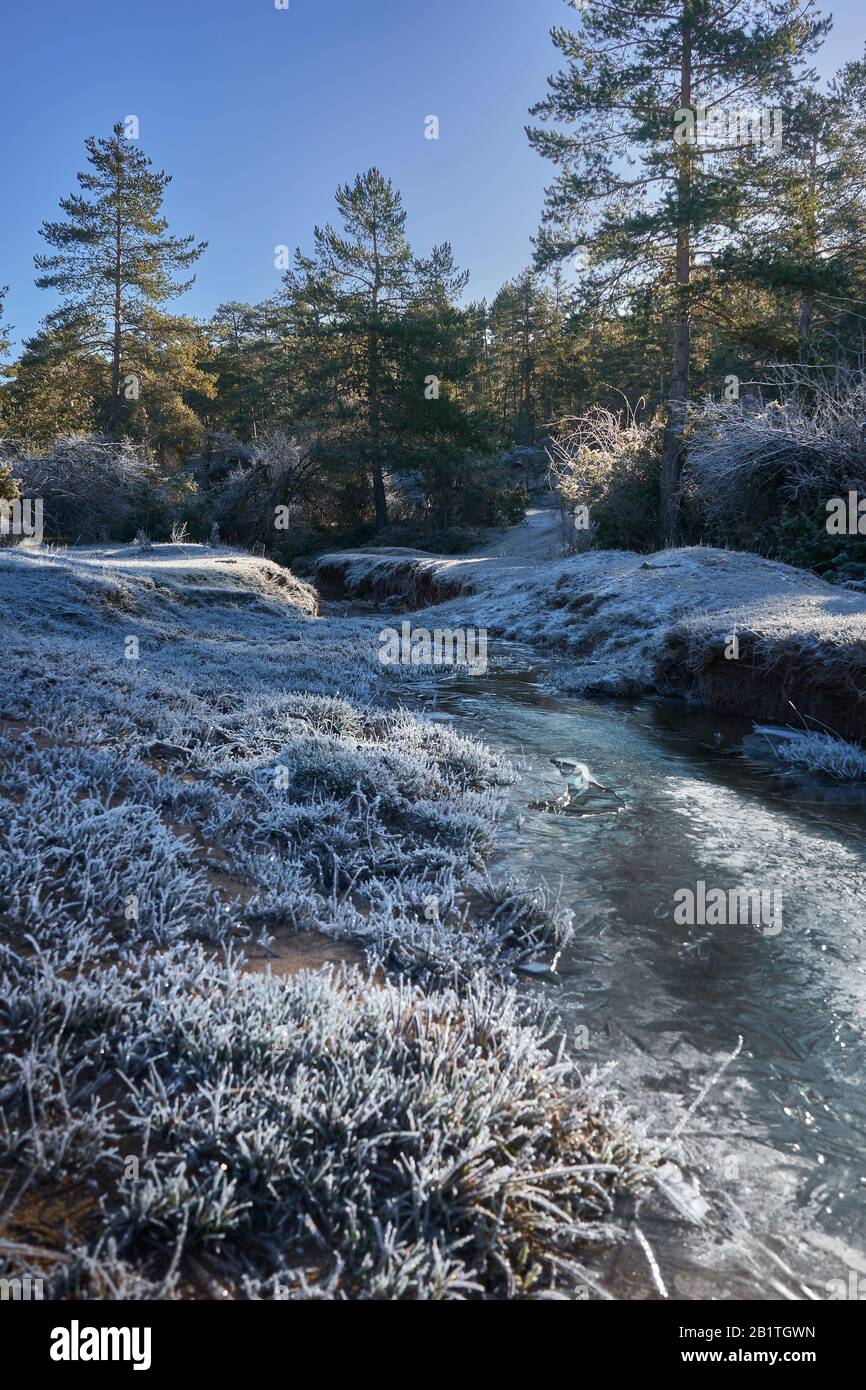 Eine gefrorene Landschaft in Spanien Stockfoto