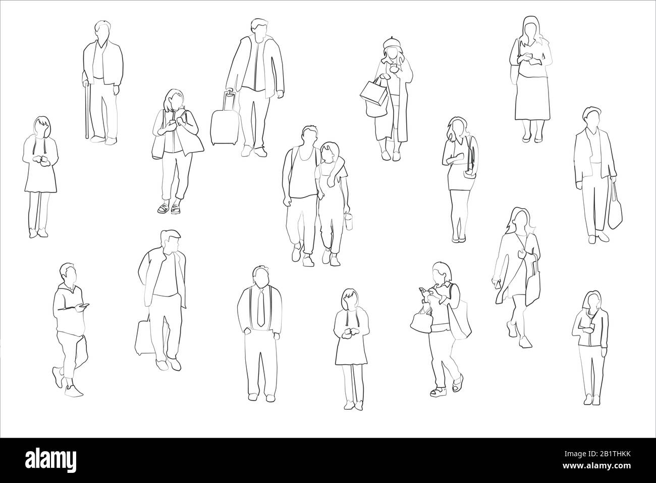 People Illustration Vector Collection, Outline-Zeichnung von Personensilhouetten Stockfoto