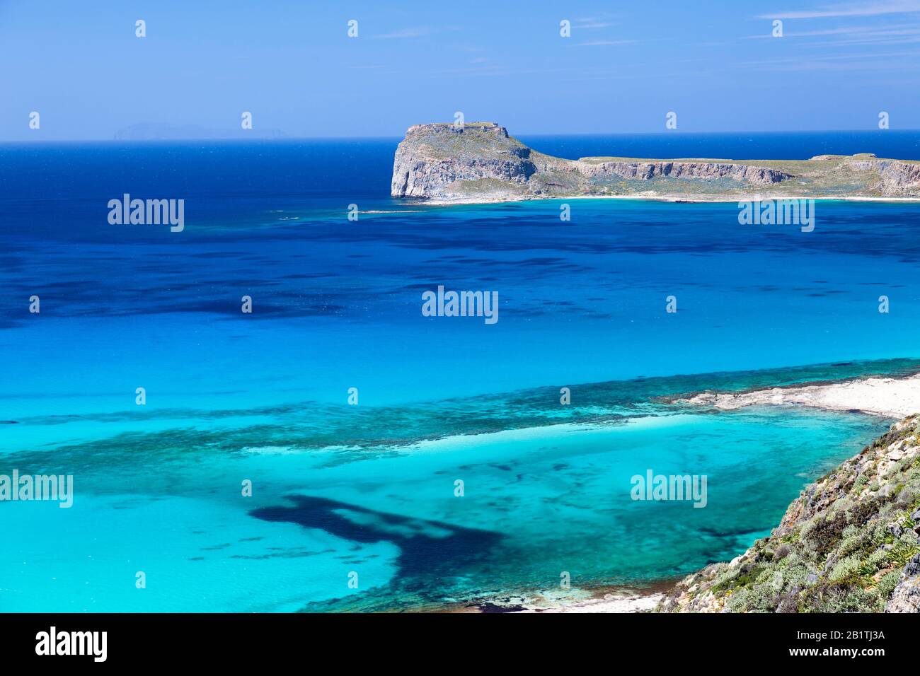 Strand von Ballos, Halbinsel Gramvoussa, Präfektur Hania, Crete. Griechenland. Stockfoto