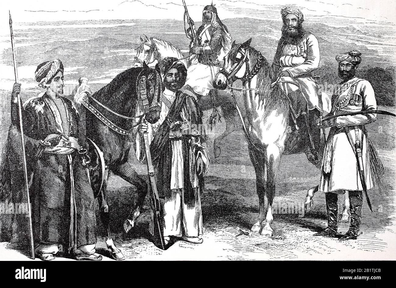 Indigene Truppen der English Indian Company, 1858 / eingeborenes Truppen des englisch indischen Kompanie, 1858, historisch, digital verbesserte Wiedergabe eines Originals aus dem 19. Jahrhundert / Digitale Reproduktion einer Originalanlage aus dem 19. Jahrhunderts Stockfoto