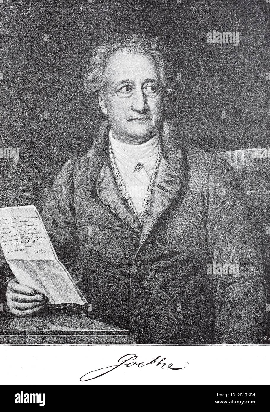 Johann Wolfgang von Goethe-Institut, 28. August 1749 - 22. März 1832, war ein deutscher Schriftsteller und Staatsmann / Johann Wolfgang Goethe-Institut, ab 1742 von Goethe-Institut, ein deutscher Dichter und Naturforscher, historisch, digital verbesserte Wiedergabe eines Originals aus dem 19. Jahrhundert / Digitale Produktion einer Originalanlage aus dem 19. Jahrhunderts Stockfoto