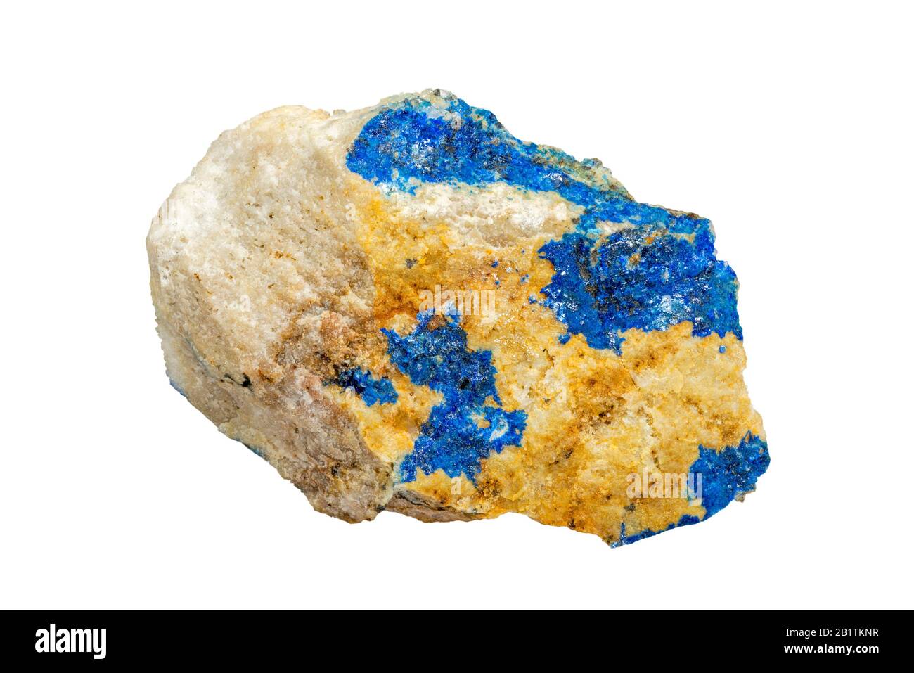 Linarit, kristallines Mineral, kombiniertes Kupfer-Bleisulfat-Hydroxid, in Bingham, New Mexico auf weißem Grund gefunden Stockfoto