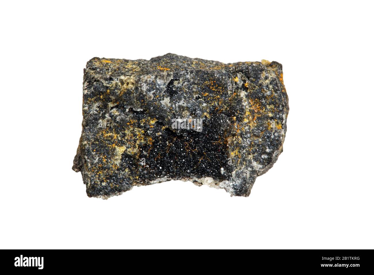 Galena/Lead Gblick, natürliche Mineralform von Bleisulfid, in Plombières, Belgien vor weißem Hintergrund gefunden Stockfoto
