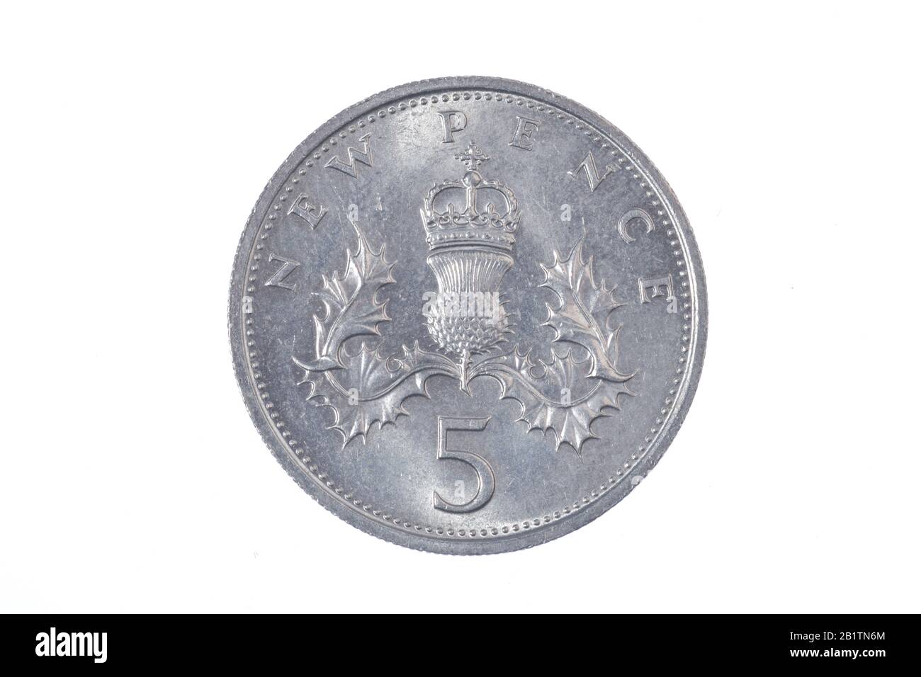 Geldmünze, 5 neue Pence, Großbritannien Stockfoto