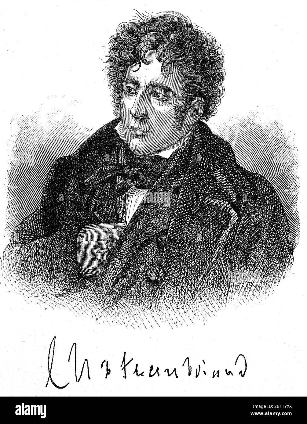 Francois-Rene, vicomte de Chateaubriand, * 1768-1848; † 1848) war ein französischer Schriftsteller, Politiker, Diplomat und Historiker, der die Romantik in der französischen Literatur/Francois-Rene, vicomte de Chateaubriand, war ein fränkischer Schriftsteller, Politiker und Diplomat, historisch, Digitale verbesserte Wiedergabe eines Originals aus dem 19. Jahrhundert / Digitale Produktion einer Originalanlage aus dem 19. Jahrhunderts Stockfoto