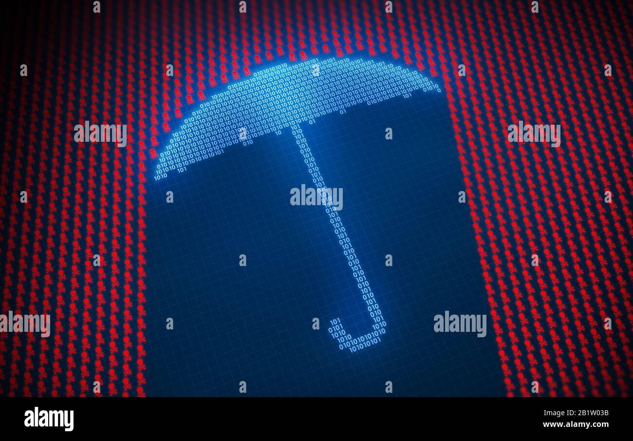 3D-Darstellung des Konzepts zum Schutz vor Malware und Cyber-Angriffen Stockfoto