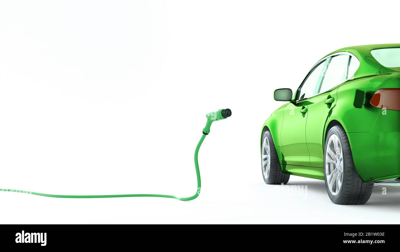 Aufladen von Elektroautos - 3D-Abbildung Stockfoto