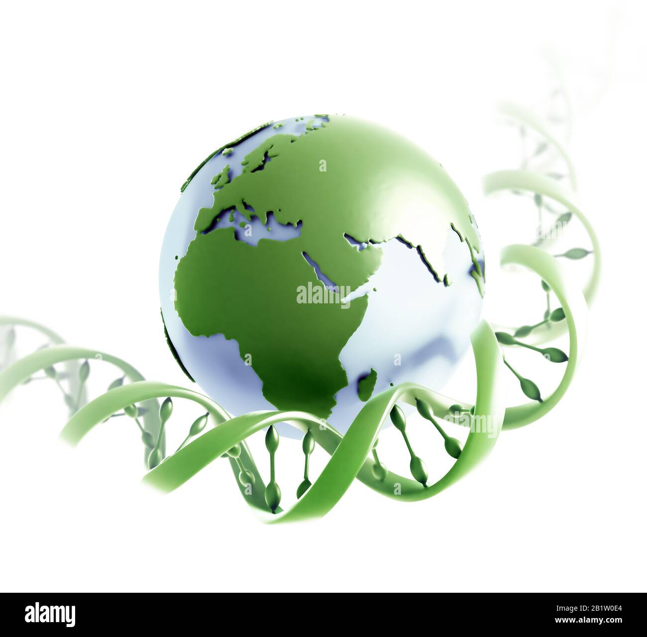 DNA-Spirale, globales Genetikforschungskonzept 3D-Abbildung Stockfoto