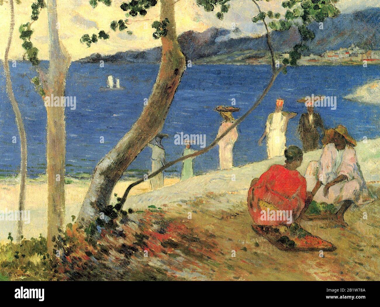 Obstträger in der Bucht von Turin oder am Meer (1887) Gemälde aus dem 19. Jahrhundert von Paul Gauguin - sehr hohe Auflösung und Qualitätsbild Stockfoto