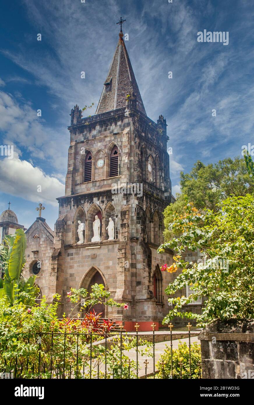 Alte Steinkirche in Dominica Stockfoto