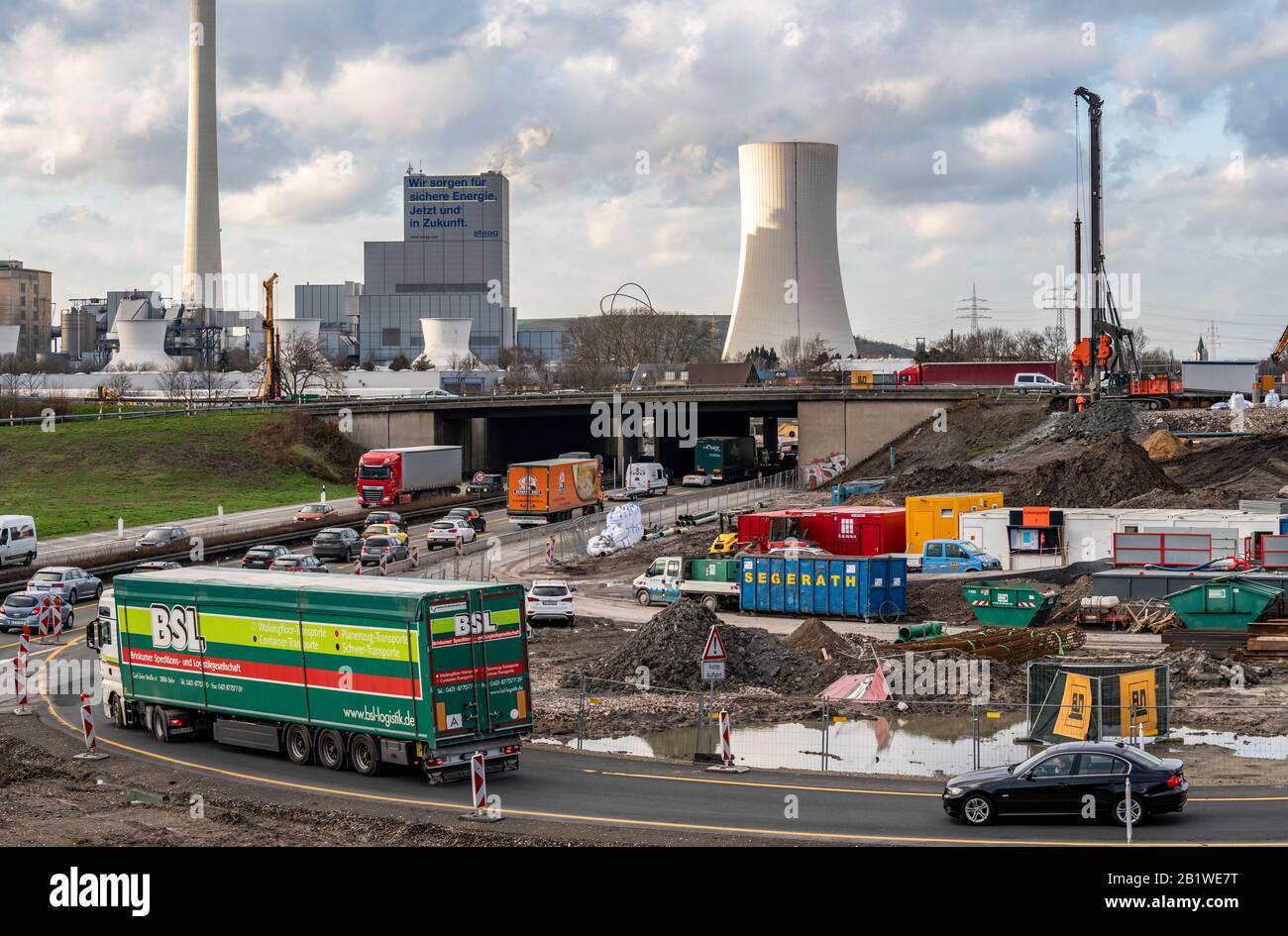 Autobahndreieck Herne, Anschluss der AUTOBAHNEN A42 und A43, Großbaustelle, vollständiger Umbau der Anschlussstelle Herne mit einer Tunne Stockfoto