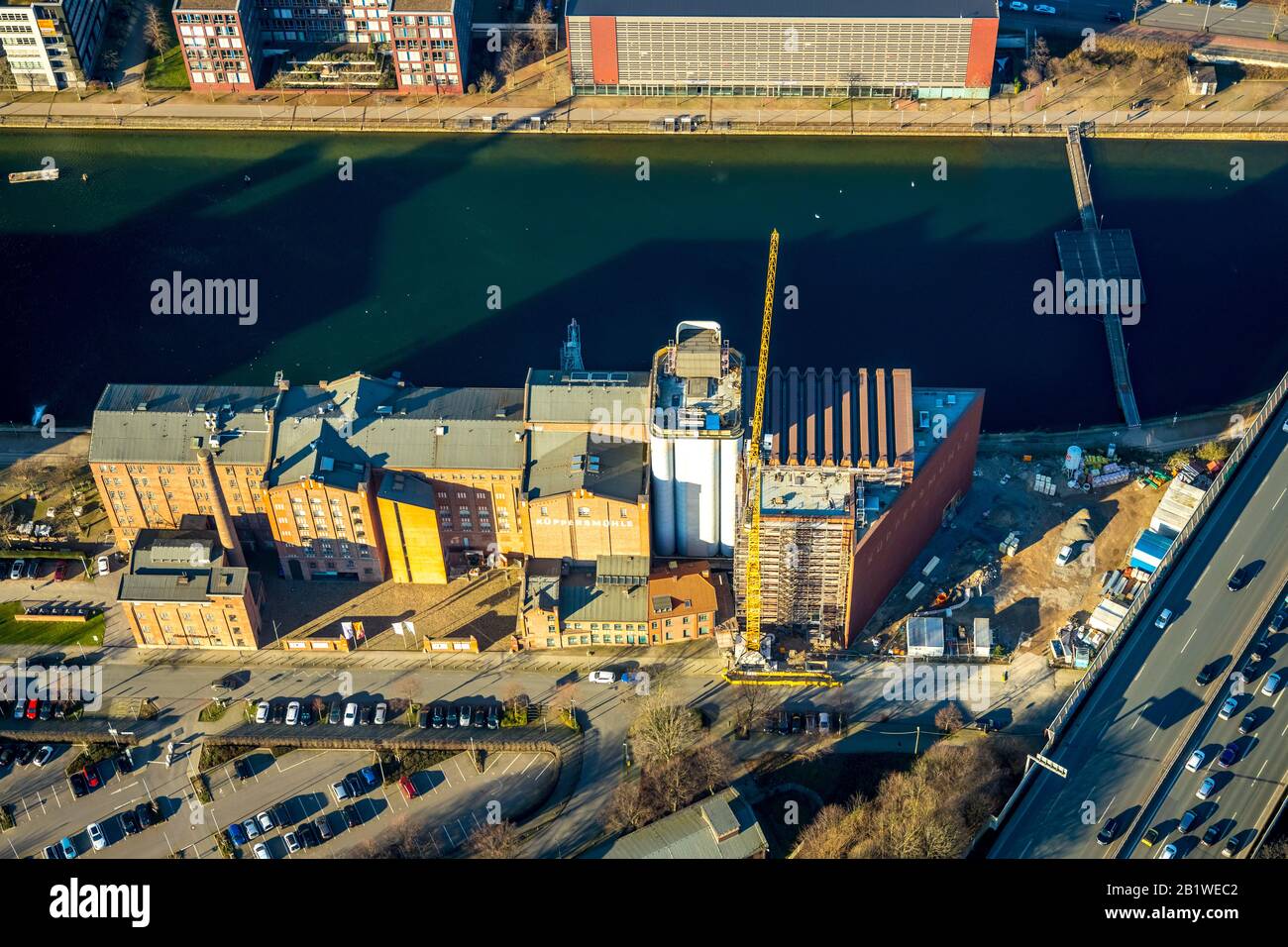 Luftbild, Baufläche, Museum Für Moderne Kunst Küppersmühle, Innenhafen, Duisburg, Ruhrgebiet, Nordrhein-Westfalen, Deutschland, Autobahn Stockfoto