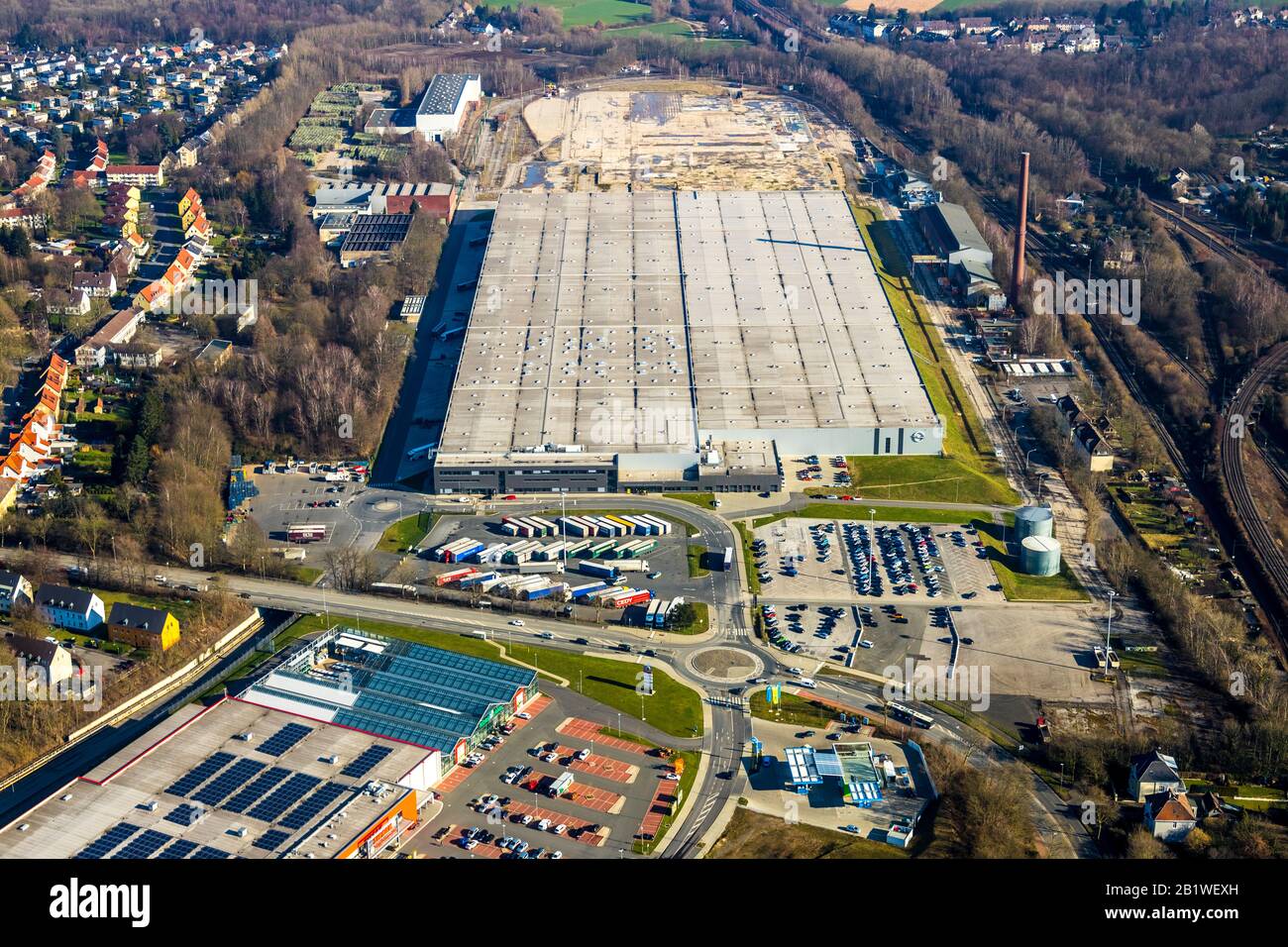 Luftbild, Opel Group Warehousing GmbH, Warehouse, Langendreer, Dortmund, Ruhrgebiet, Nordrhein-Westfalen, Deutschland, DE, Europa, Kommerziell sind Stockfoto