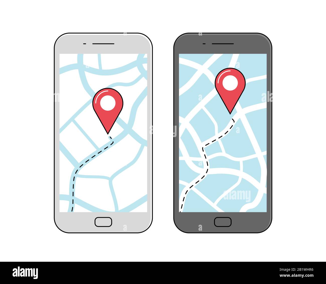 GPS-Navigation auf dem Bildschirm des Mobiltelefons. Vektorgrafik Stock Vektor