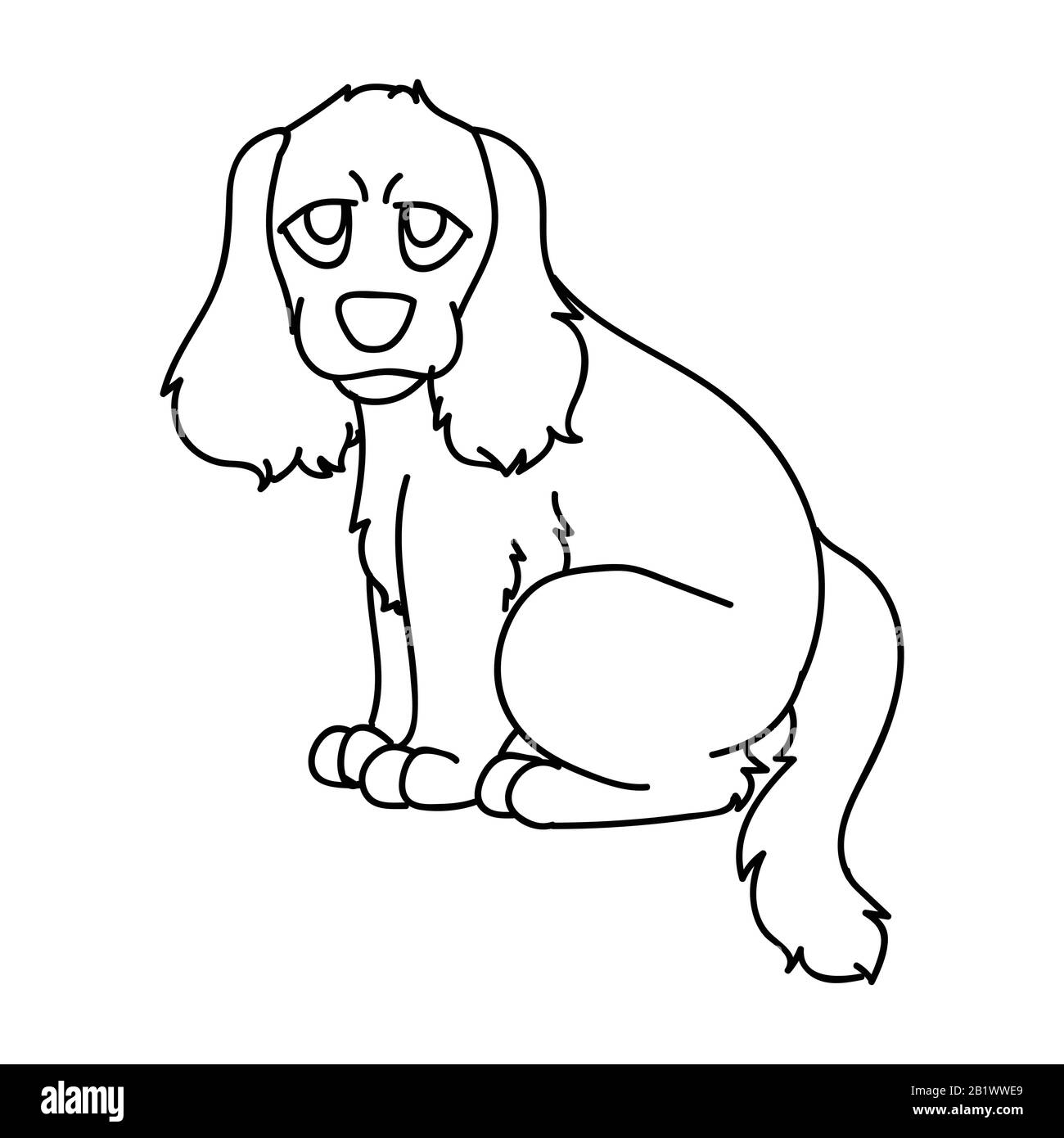 Cute Cartoon monochrome Lineart Welpe Cocker Spaniel Hund Vektor Clipart. Stammbaum Zwingerdoggie Rasse für Hundefreunde. Reinrassige Haus-Zimmer für Haustierzimmer Stock Vektor