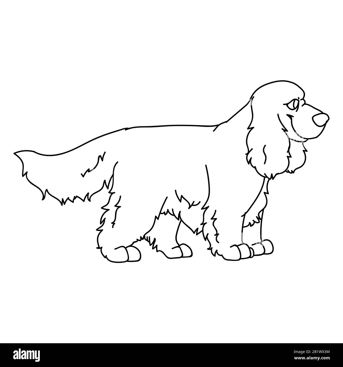Cute Cartoon monochrome Lineart Cocker Spaniel Hund Vektor Clipart. Stammbaum Zwingerdoggie Rasse für Hundefreunde. Reinrassige Hauswelpe für Haustierstube Stock Vektor