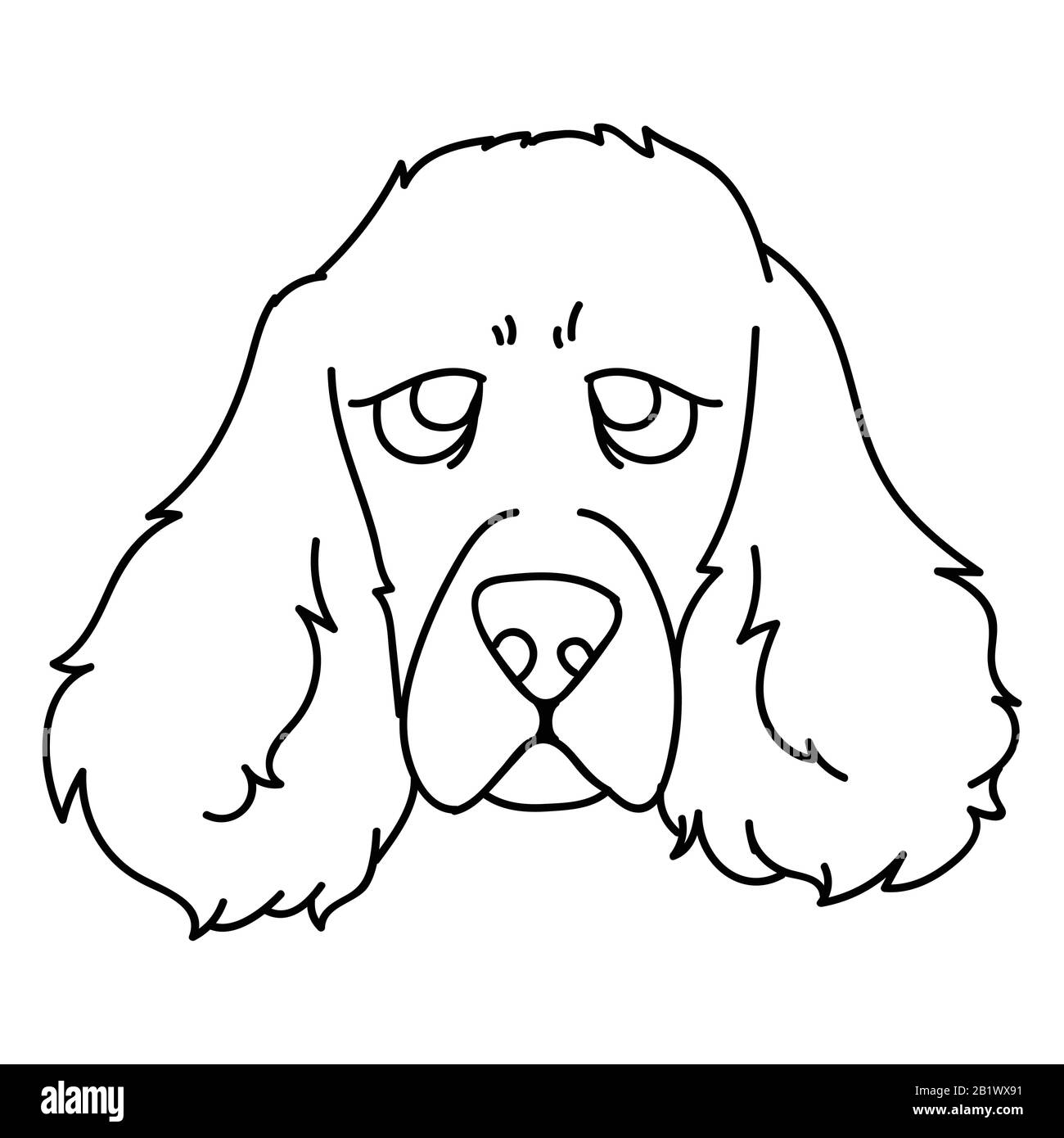 Cute Cartoon monochrome Lineart Welpe Cocker Spaniel Gesicht Hund Vektor Clipart. Stammbaum Zwingerdoggie Rasse für Hundefreunde. Reinrassige Haustiere Stock Vektor