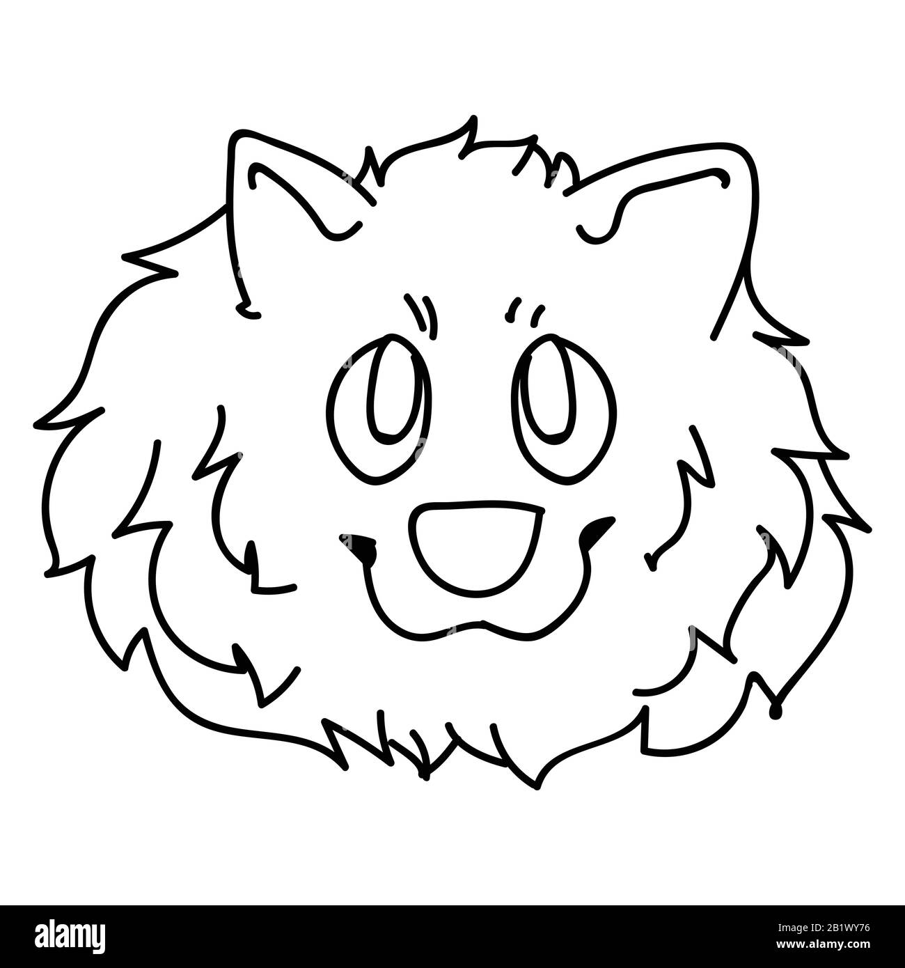 Cute Cartoon monochrome Lineart pomeranian Face Dog Breed Vector Clipart. Stammbaum Zwingerdoggie Rasse für Hundefreunde. Reinrassige Hauswelpe für Haustiere Stock Vektor