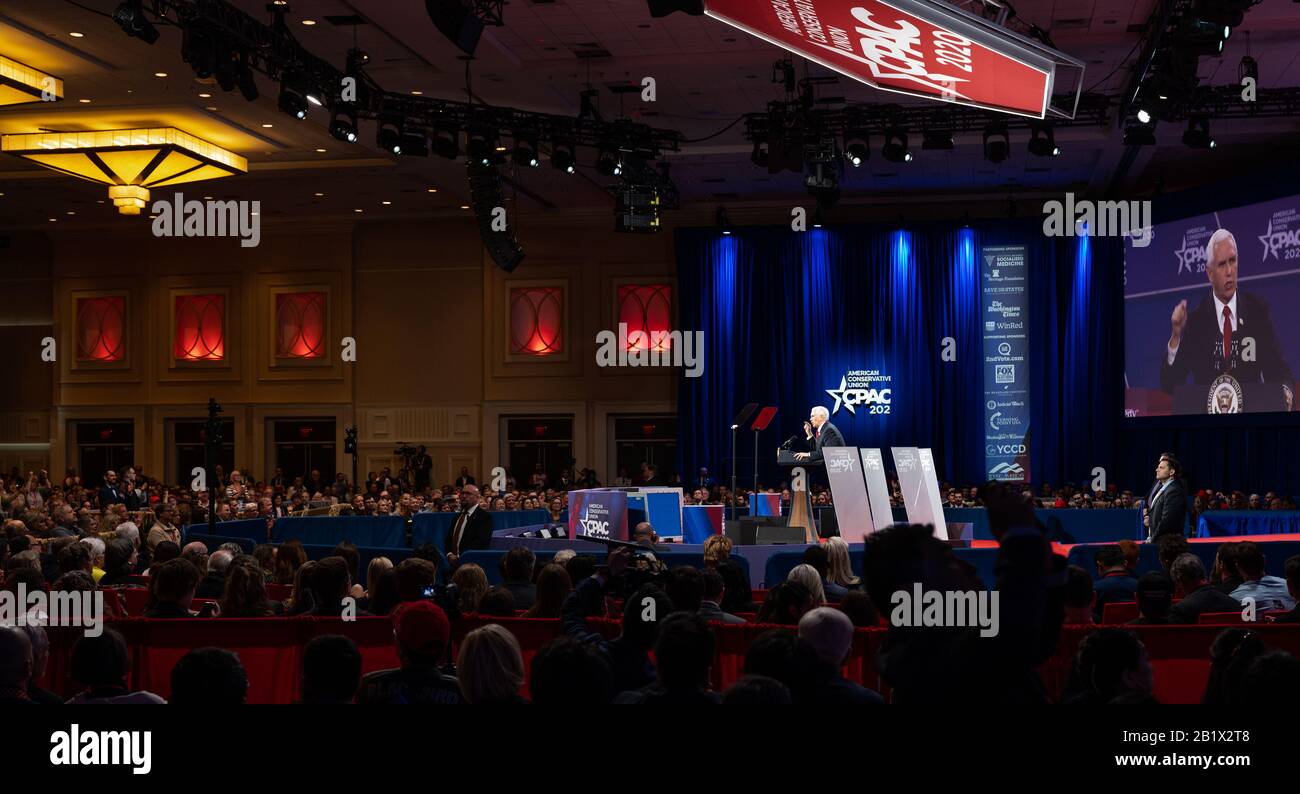 Vizepräsident Mike Pence spricht während der Conservative Political Action Conference (CPAC) in Oxon Hill. Stockfoto