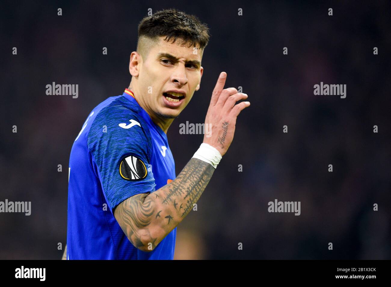 Amsterdam, Niederlande. Februar 2020. Matthias Olivera von Getafe während der Europa-League-Runde mit 32 Matches zwischen AFC Ajax und Getafe C.F. in der Johan Cruijff Arena in Amsterdam am 27. Februar 2020 (Foto von Andrew SURMA/ Credit: SIPA USA/Alamy Live News Stockfoto