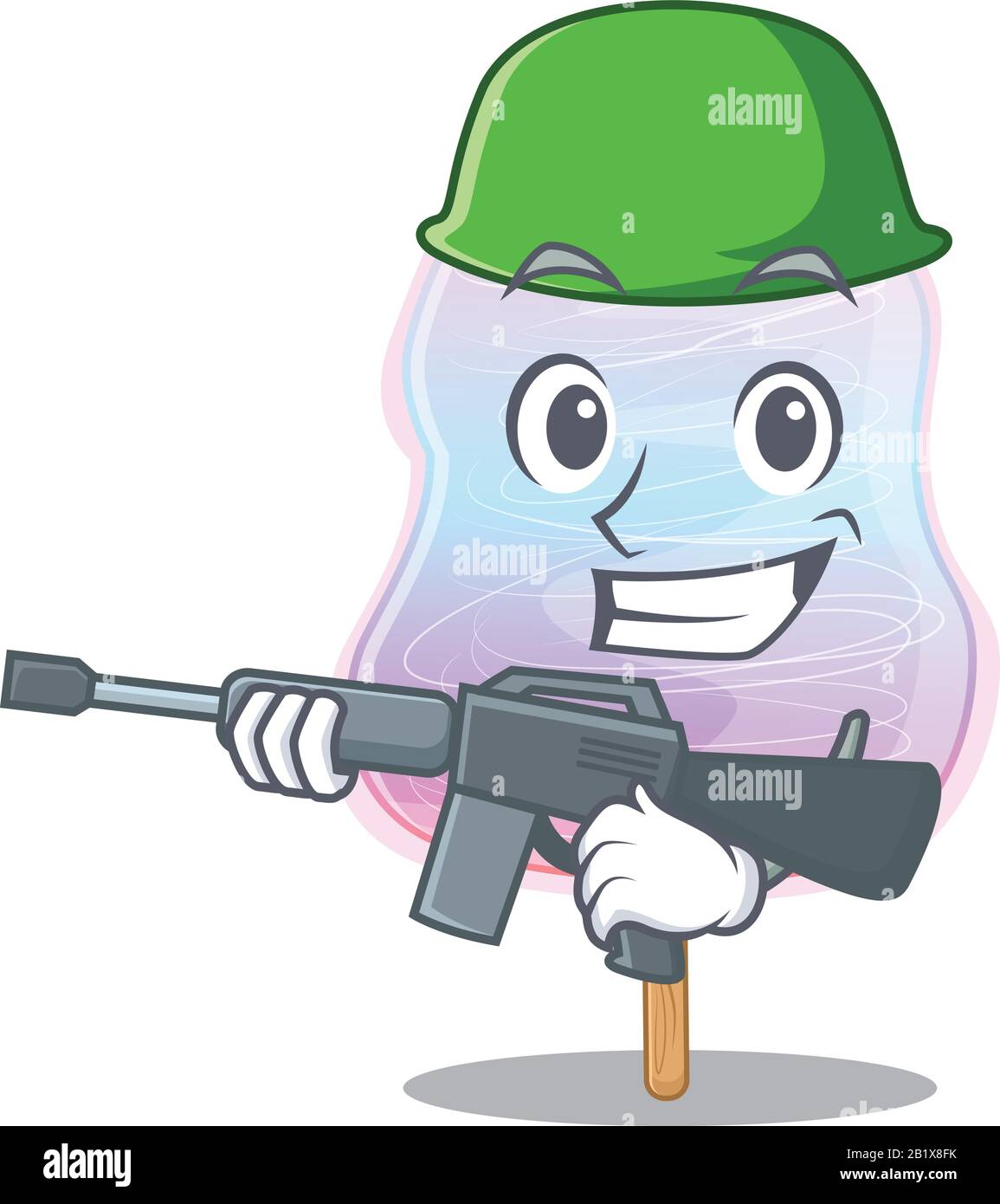 Ein niedliches Bild der Regenbogencotton Candy Army mit Maschinengewehr Stock Vektor