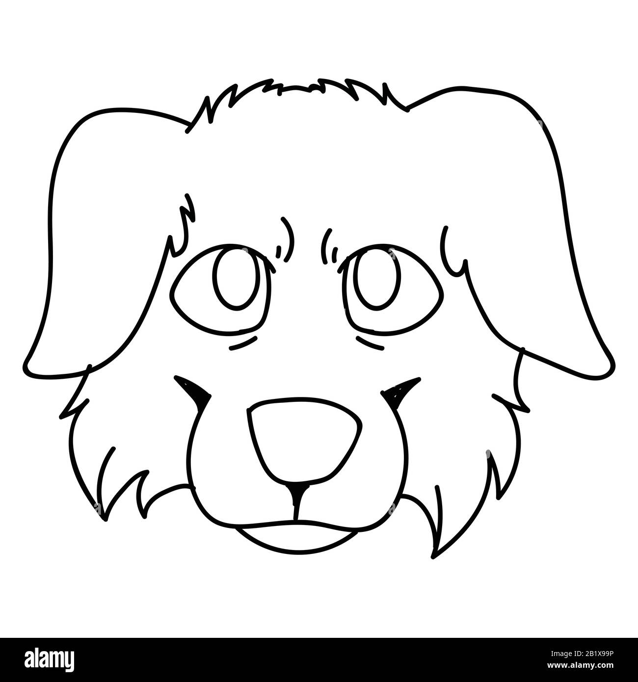 Cute Cartoon monochrome Lineart australian Face Shepherd Dog Vector Clipart. Stammbaum Zwingerdoggie Rasse für Hundefreunde. Pürebrot Welpen häuslich für Stock Vektor